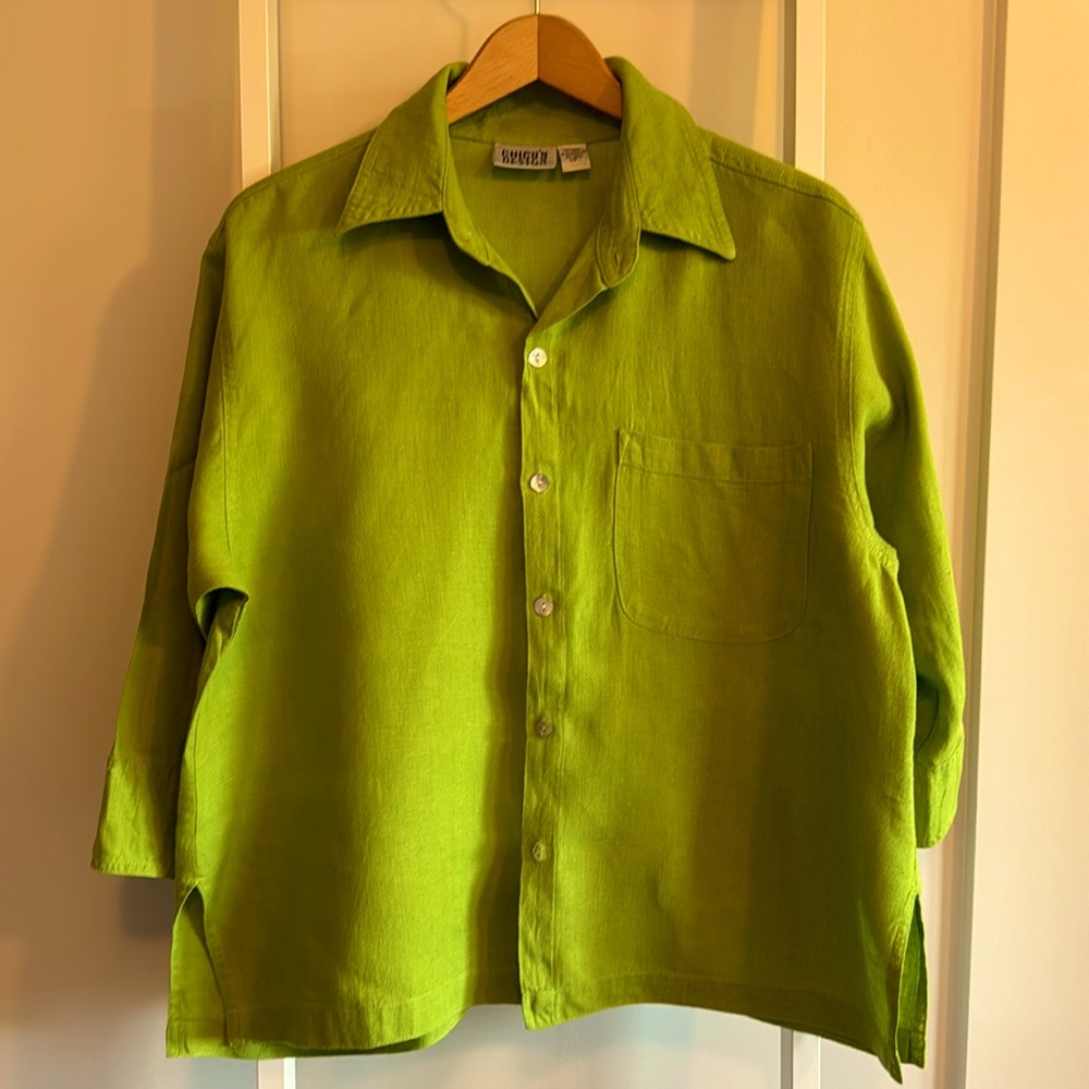 Chico’s Design all linen lime coat shirt Sz 1 🍋‍🟩 🍋‍🟩 🍋